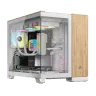 2500X Micro ATX Dual Chamber PC-chassi – vitt/bambuträ