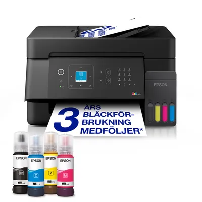 EcoTank ET-4900 A4-multifunktionsskrivare med Wi-Fi och AirPrint bläckbehållare med LCD-display en ADF och bläck för upp till tre års användning inkluderat