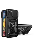Hurtel Hybrid Armor Camshield Case for Vivo Y16 / Vivo Y02s Armored Case with Camera Cover Black