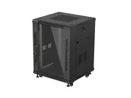 RACK CABINET 19" FREE-STANDING 15U/600X600 (FLAT PACK) WITH GLASS DOOR BLACK