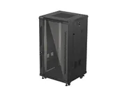 RACK CABINET 19" FREE-STANDING 22U/600X600 (FLAT PACK) WITH GLASS DOOR BLACK