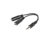 MINIJACK 3.5MM(M) 3PIN->2X MINIJACK 3.5MM(F) 3PIN ADAPTER CABLE 10CM BLACK