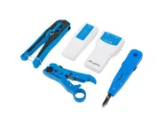 NETWORK TOOLKIT WITH RJ45 RJ11 CABLE TESTER, CRIMPING, STRIPPING AND LSA-INSERTION TOOL