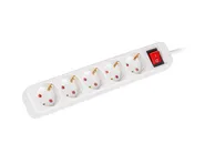 POWER STRIP 3M 5X SCHUKO OUTLETS WITH SWITCH QUALITY-GRADE COPPER CABLE WHITE
