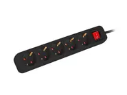 POWER STRIP 1.5M 5X SCHUKO OUTLETS WITH SWITCH QUALITY-GRADE COPPER CABLE BLACK