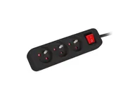 POWER STRIP 1.5M 3X FRENCH OUTLETS WITH SWITCH QUALITY-GRADE COPPER CABLE BLACK