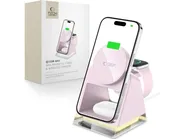 TECH-PROTECT QI15W-A43 3-i-1 magnetisk MagSafe trådlös laddare babyrosa
